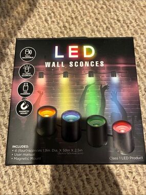 LED Wall Sconces - 4-Pack Black USB-Powered Colorful Accent Lights